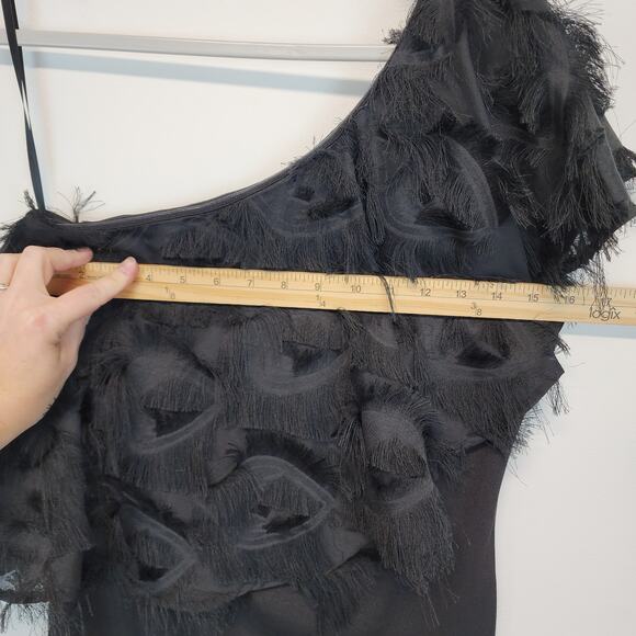 TCEC Asymmetric One Shoulder Black Dress Size S Fringe Evening New Years Party - Picture 13 of 16